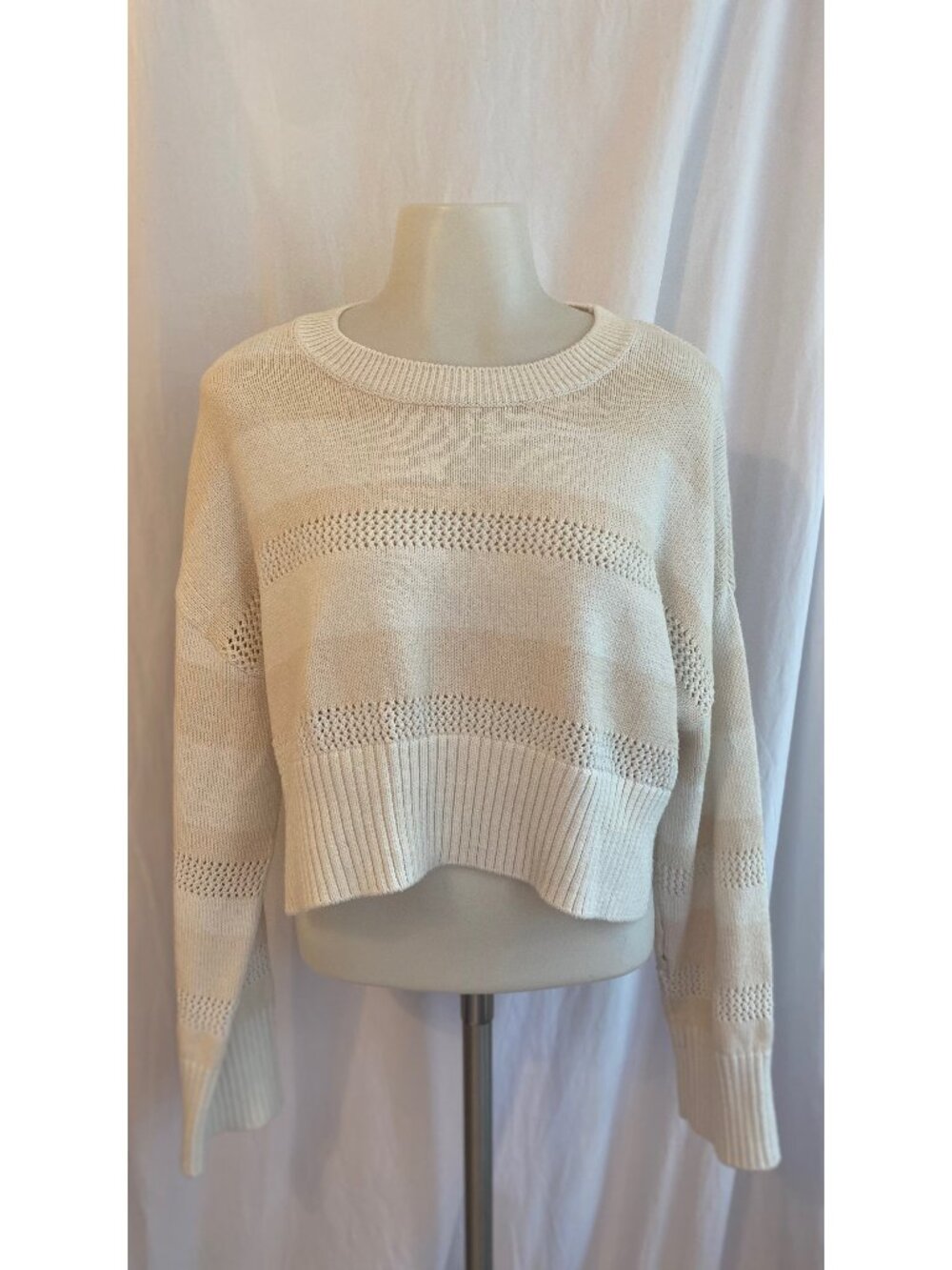 Happily Grey Cream Ivory striped Cropped Open Knit Sweater